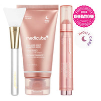 Medicube Glazed Milk Duo: Collagen Night Wrapping Mask, Collagen Glow Booster Milk Serum and jelly brush