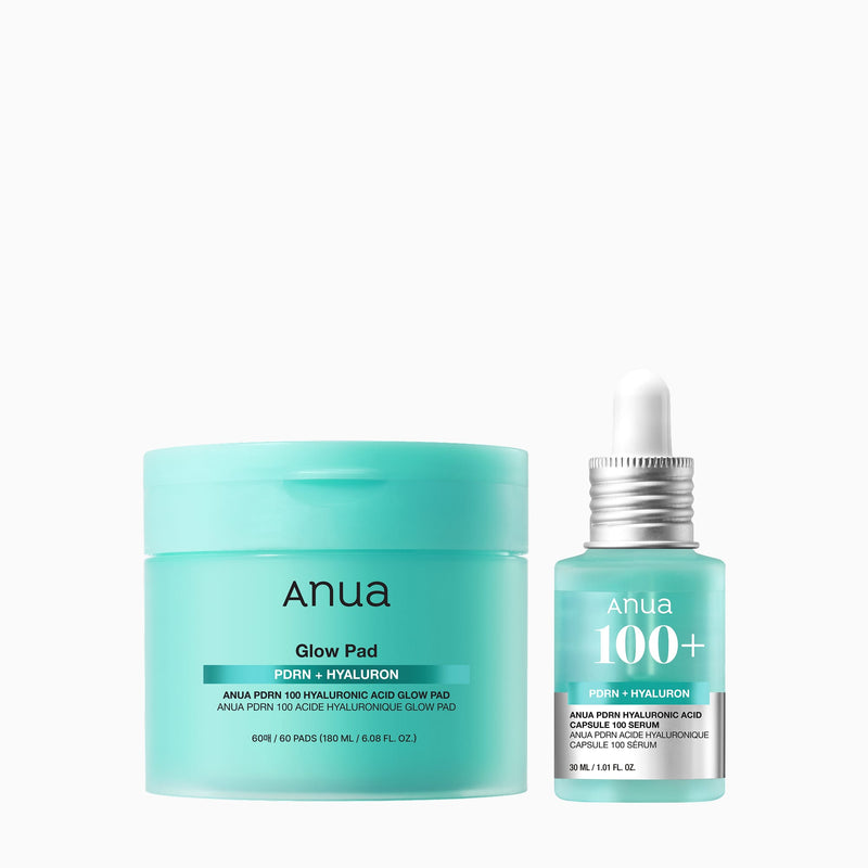 Anua PDRN Deep Hydrating Prep & Boost Duo: Glow Pad jar and Capsule 100 Serum bottle