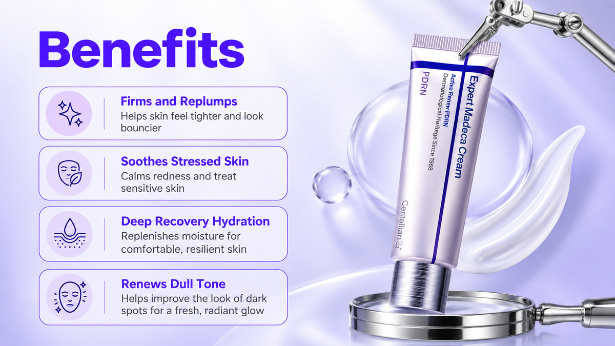 Benefits: firms and replumps, soothes stressed skin, deep recovery hydration, renews dull tone