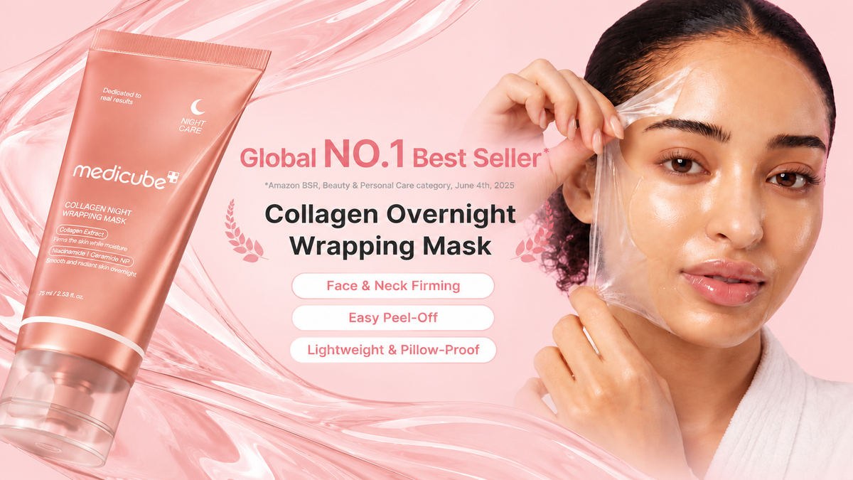 Medicube Collagen Overnight Wrapping Mask: global No.1 best seller, face and neck firming, easy peel-off, pillow-proof
