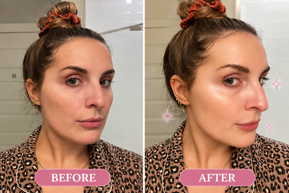 Before and after of the same face following a full wear